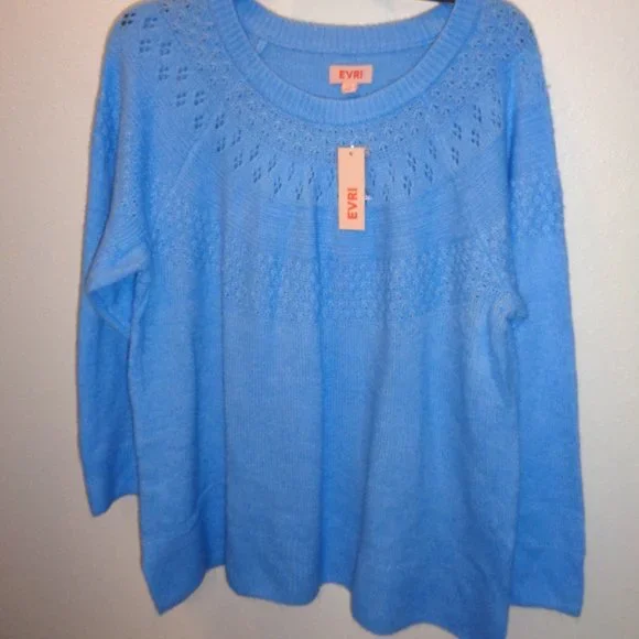 Evri Women's Plus Size Crewneck Pointelle Sweater Size 2X NWT Blue - Picture 1 of 11